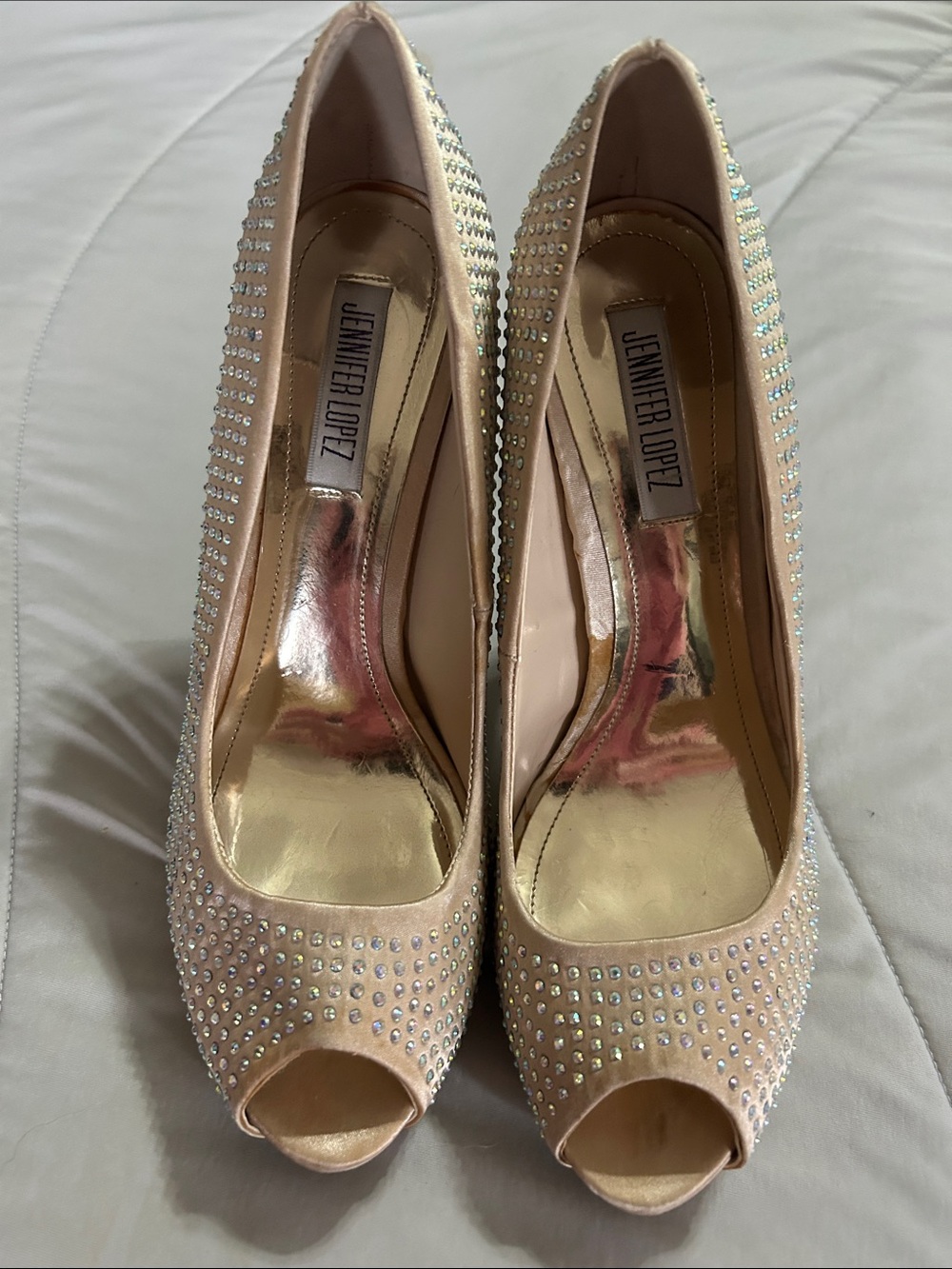 Jennifer Lopez Nude Crystal-Embellished Peep-Toe Heels
